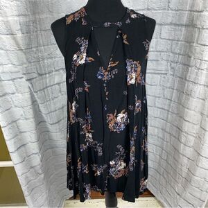 Free people floral print sleeveless shift dress with single button front sz SM